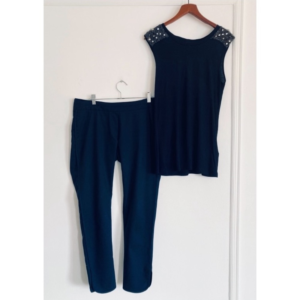 Nu Denmark 2 Piece Set! Navy Ankle Pants & Rhinestone Beaded Top Sz Med/Small